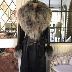 Jitrois Leather Coat w/ Mongolian Fur Collar & Sleeves Coat Sz. 38